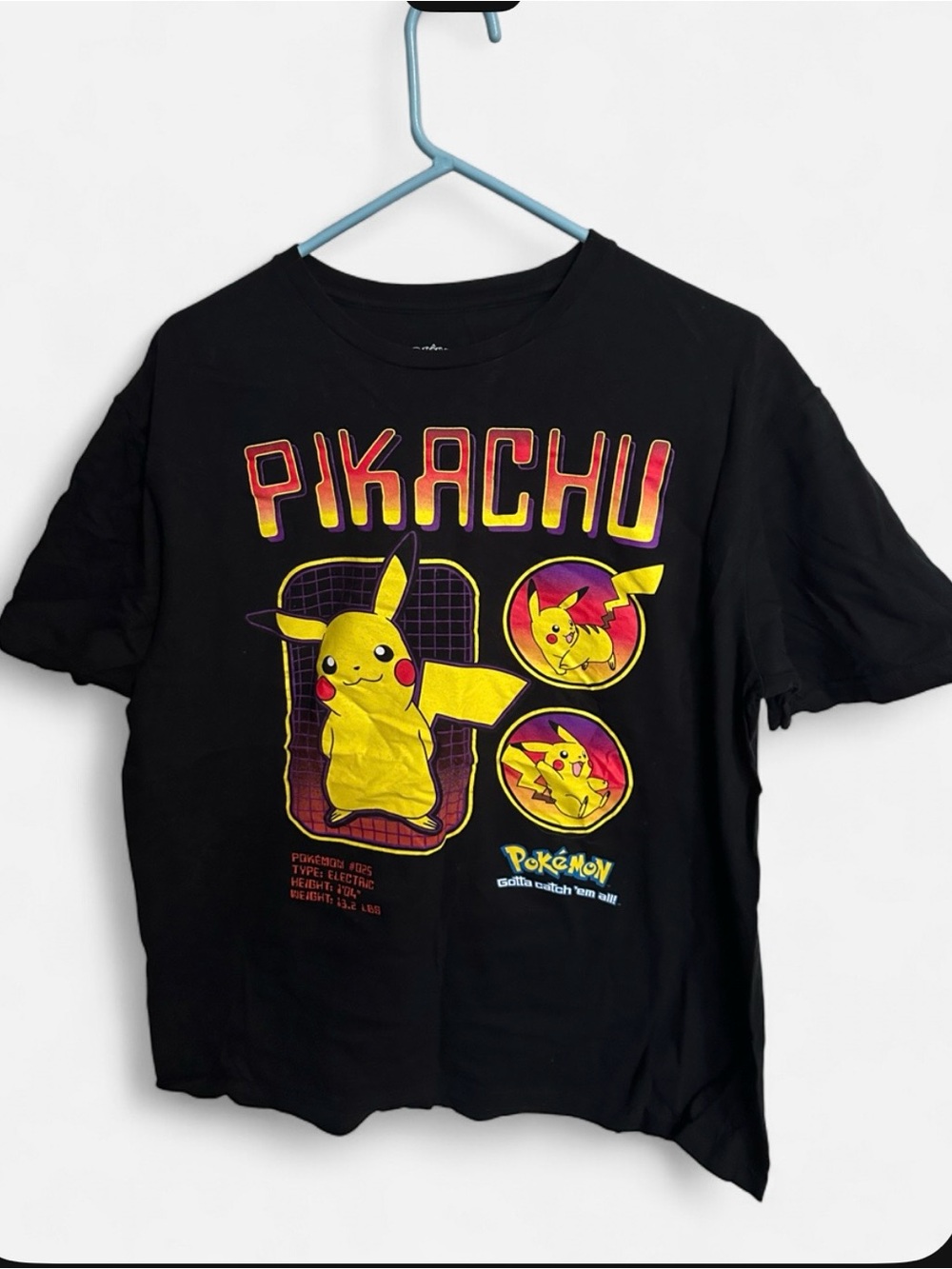 Pikachu Graphic Tee - Black with Yellow & Red Print